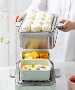 G52 Two-Tier Electric Food Steamer with Waterless Ceramic Steam Pot - Bundle Offer