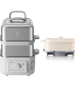 G52 Two-Tier Electric Food Steamer with Waterless Ceramic Steam Pot - Bundle Offer